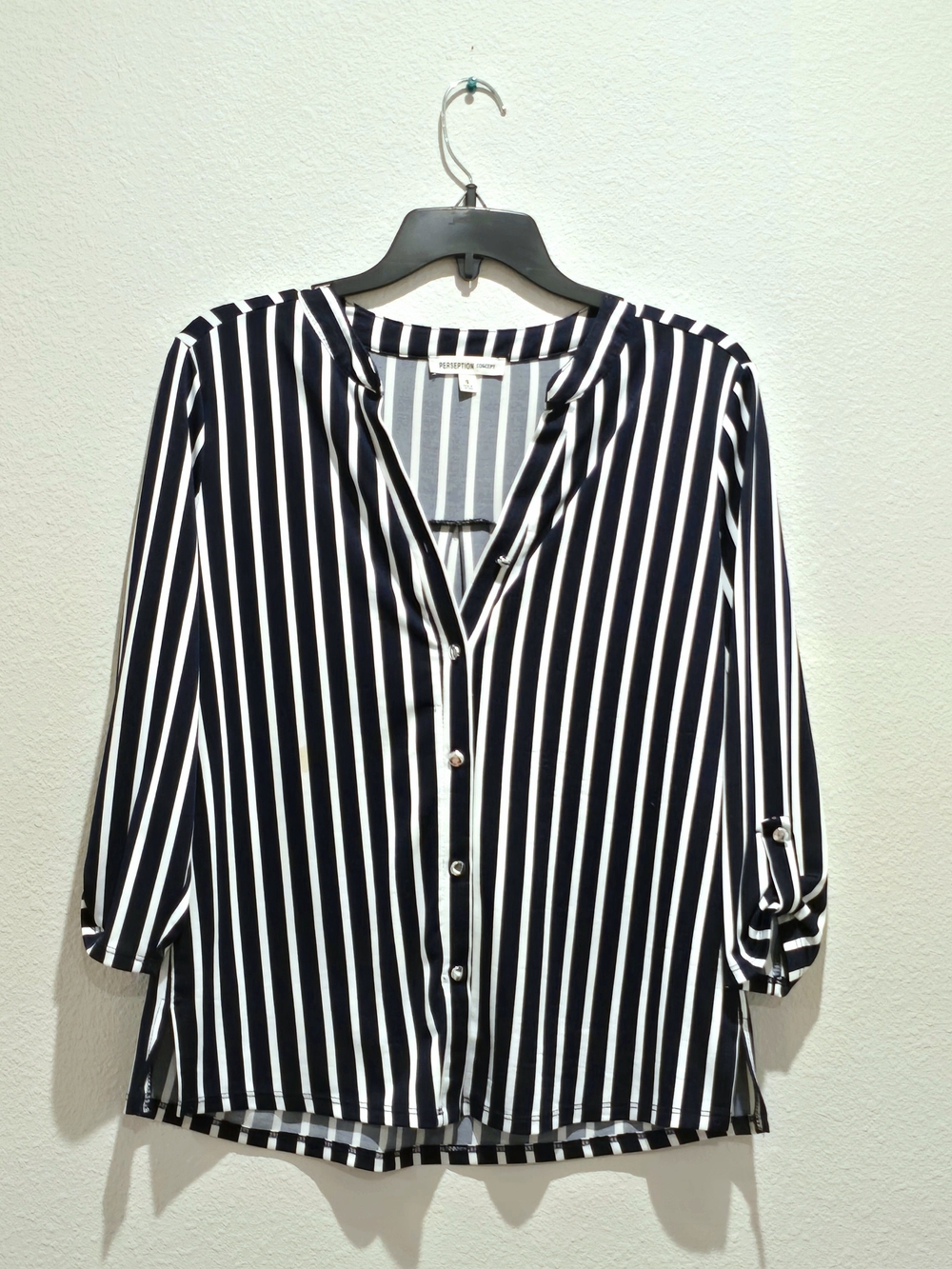 PerSeption Concept Navy and White Vertical Stripe Button-Down Shirt